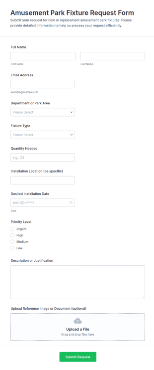 Amusement Park Fixture Request Form Template