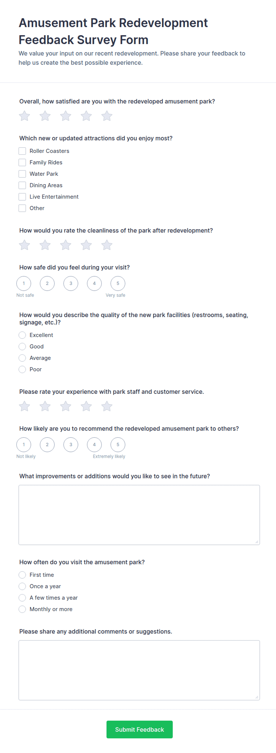 Amusement Park Redevelopment Feedback Survey Form Template | Jotform