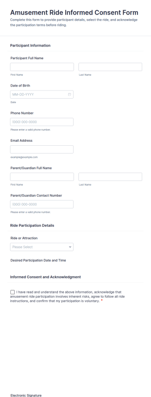 Amusement Ride Informed Consent Form Template