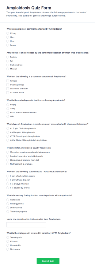 Amyloidosis Quiz Form Template