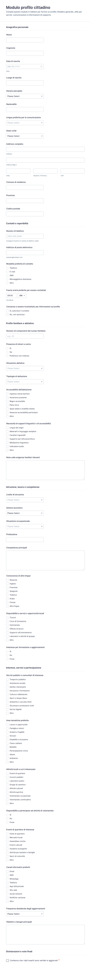 Anagrafica Del Cittadino Form
