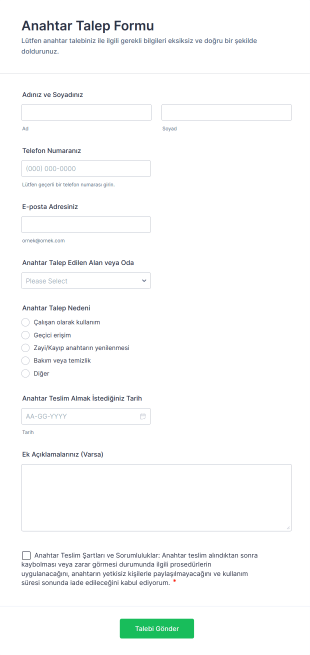 Anahtar Talep Form Template