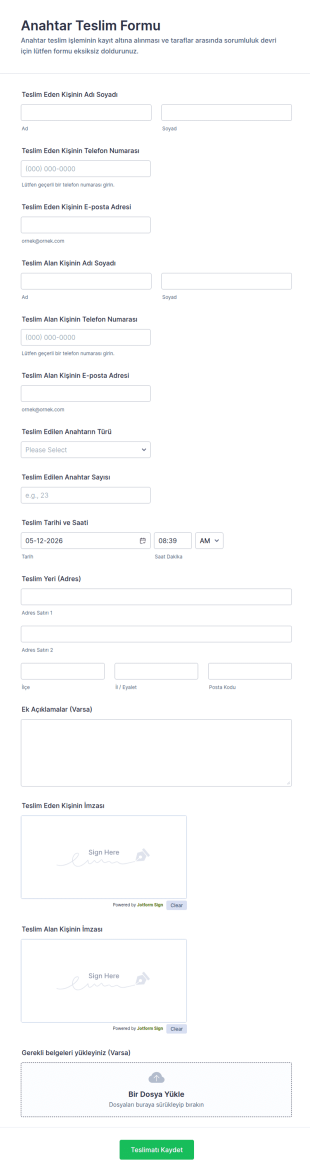 Anahtar Teslim Form Şablonu