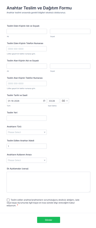 Anahtar Teslim Ve Dağıtım Formu Form Template