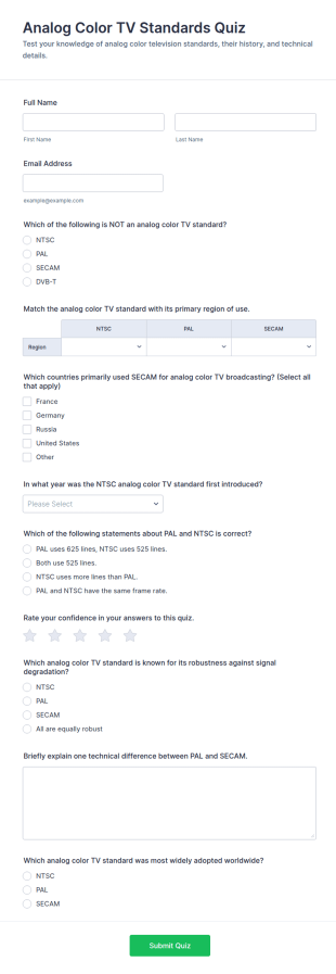Analog Color TV Standards Quiz Form Template