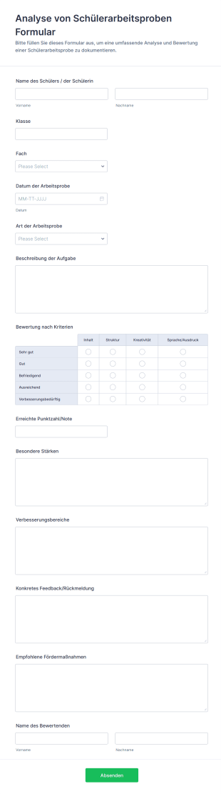 Analyse Von Schülerarbeitsproben Formular