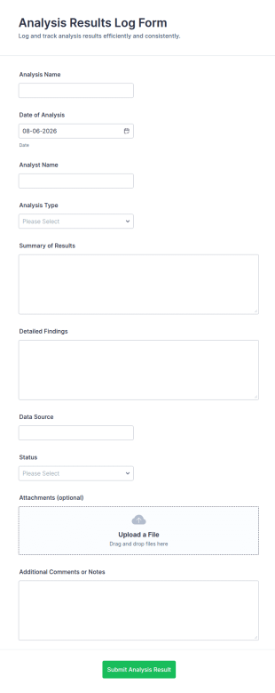 Analysis Results Log Form Template