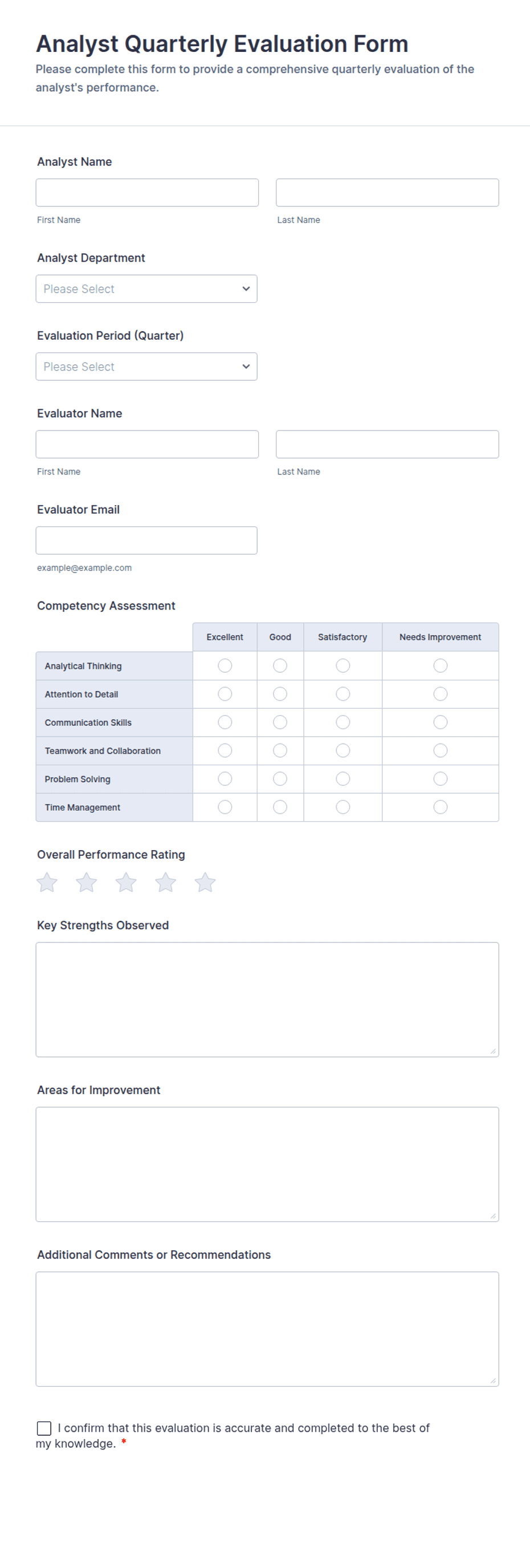 Analyst Quarterly Evaluation Form Template | Jotform