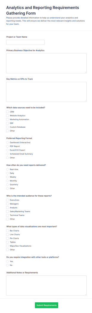 Analytics And Reporting Requirements Gathering Form Template