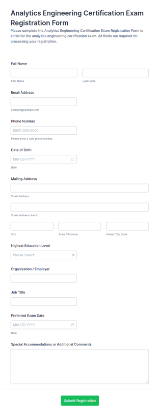 Analytics Engineering Certification Exam Registration Form Template