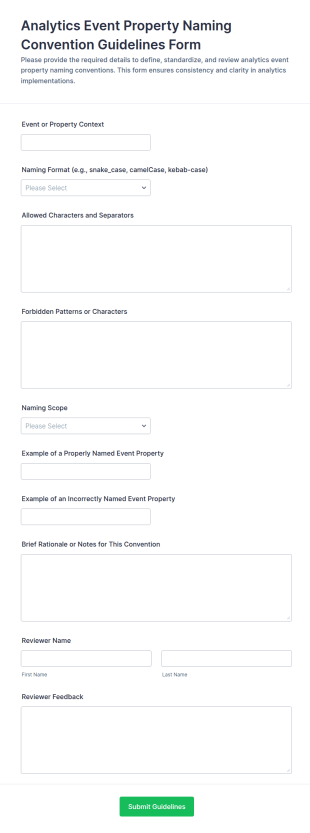 Analytics Event Property Naming Convention Guidelines Form Template