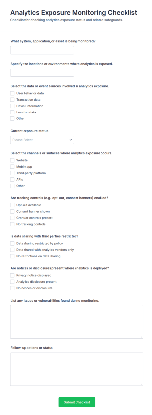 Analytics Exposure Monitoring Checklist Form Template