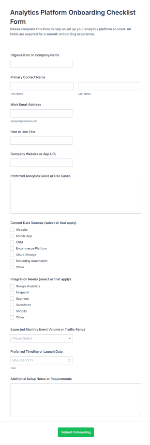 Analytics Platform Onboarding Checklist Form Template
