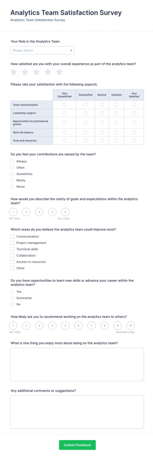 Analytics Team Satisfaction Survey Form Template