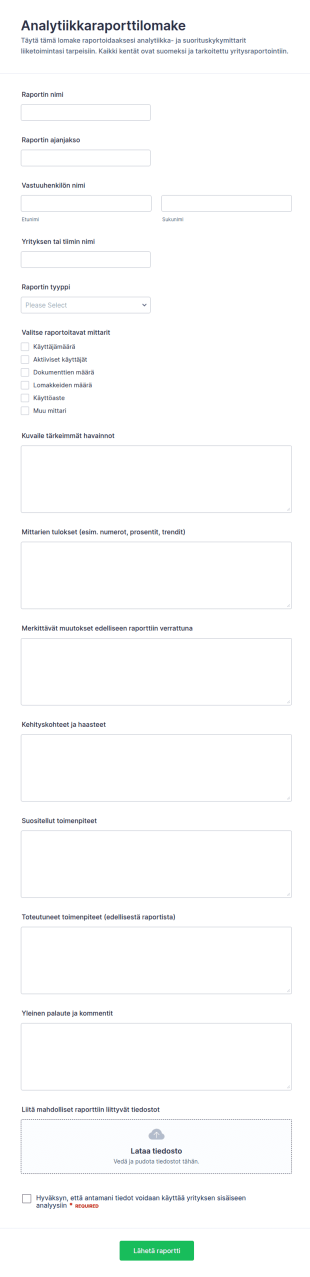Analytiikan Mittausraportin Lomake