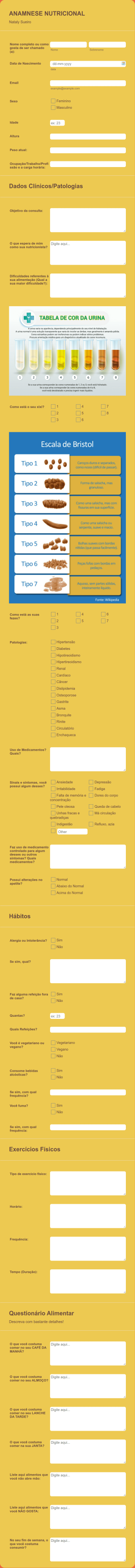 Anamnese Nutricional Inicial Form Template