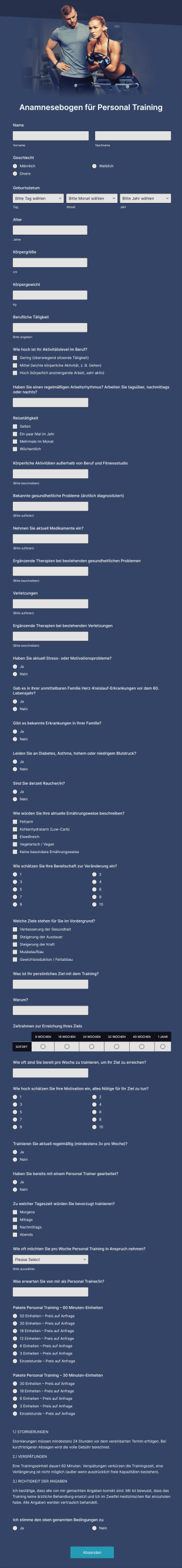 Anamnesebogen Für Personal Training Form Template