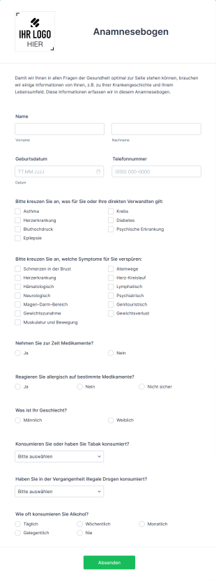 Anamnesebogen Form Template