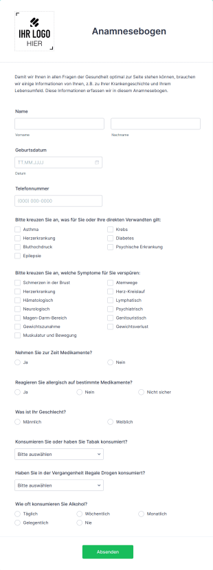 Anamnesebogen Form Template