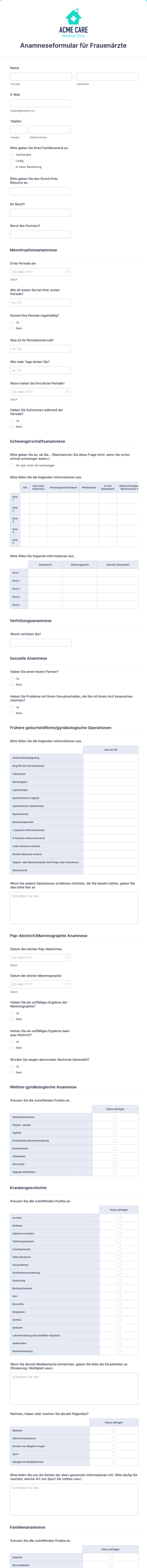 Anamneseformular Für Frauenärzte