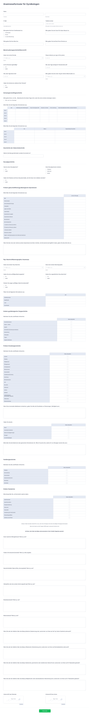 Anamneseformular Für GynäkologenFormular Form Template
