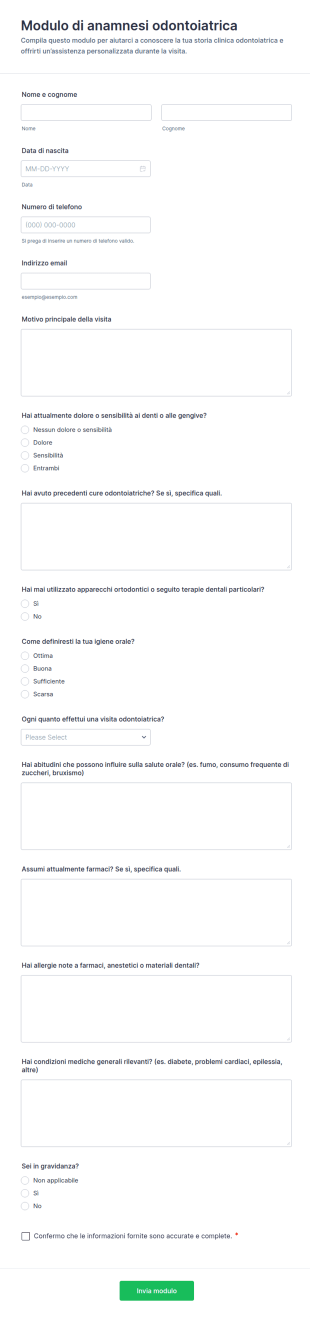 Anamnesi Odontoiatrica Questionario