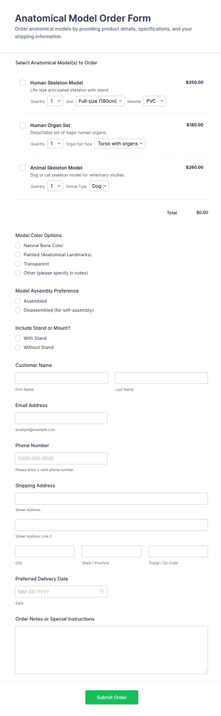 Anatomical Model Order Form Template