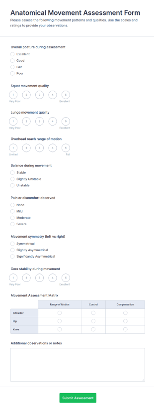 Anatomical Movement Assessment Form Template