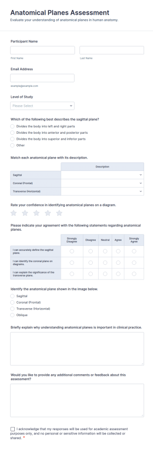 Anatomical Planes Assessment Form Template