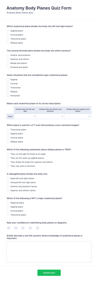 Anatomy Body Planes Quiz Form Template
