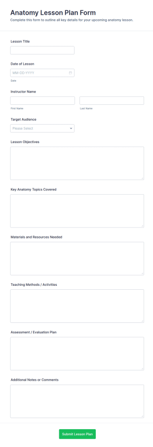 Anatomy Lesson Plan Form Template