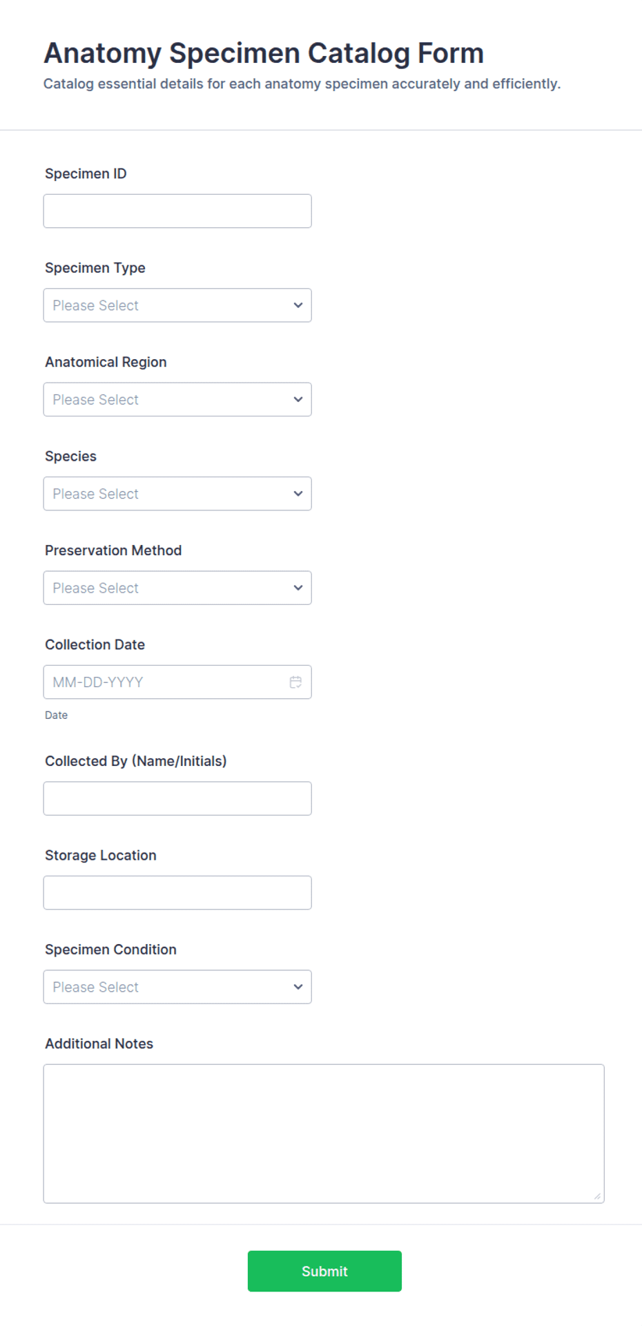 Anatomy Specimen Catalog Form Template | Jotform