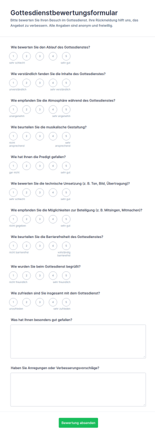 Anbetungsbewertung Umfrage