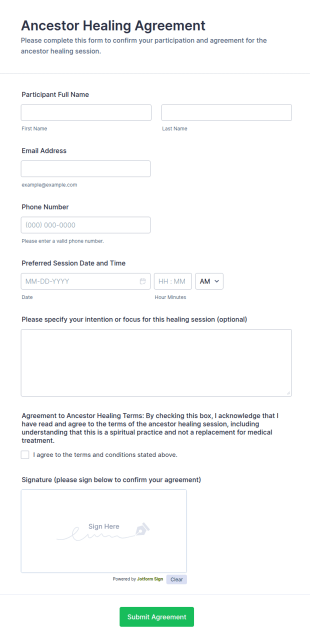 Ancestor Healing Agreement Form Template