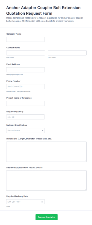 Anchor Adapter Coupler Bolt Extension Quotation Request Form Template