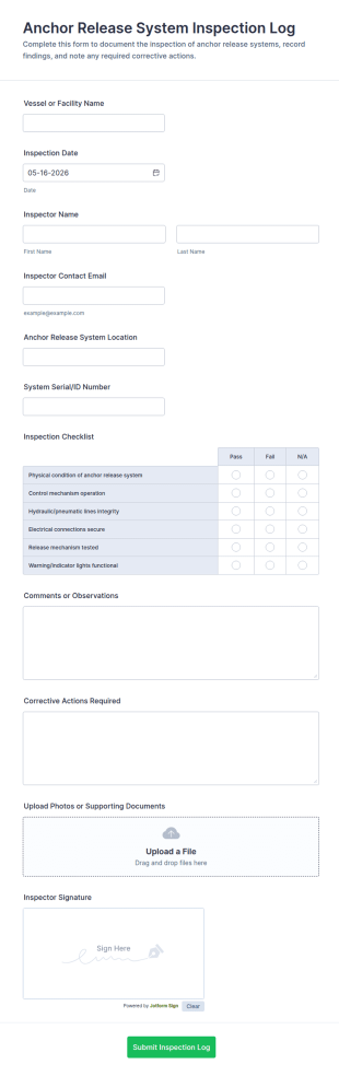 Anchor Release System Inspection Log Form Template