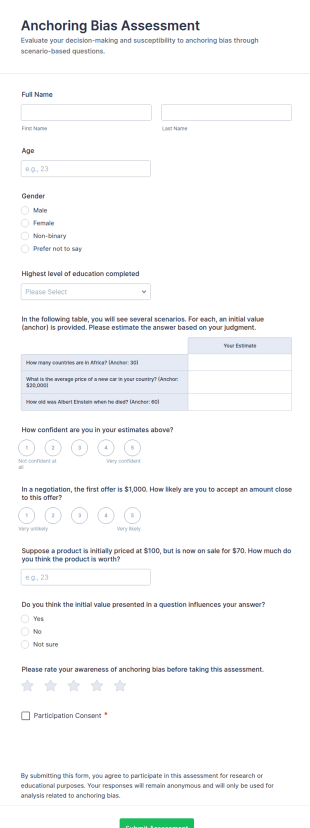 Anchoring Bias Assessment Form Template