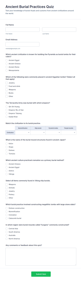 Ancient Burial Practices Quiz Form Template