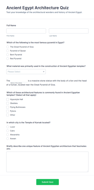 Ancient Egypt Architecture Quiz Form Template