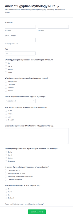 Ancient Egyptian Mythology Quiz ✨ Form Template