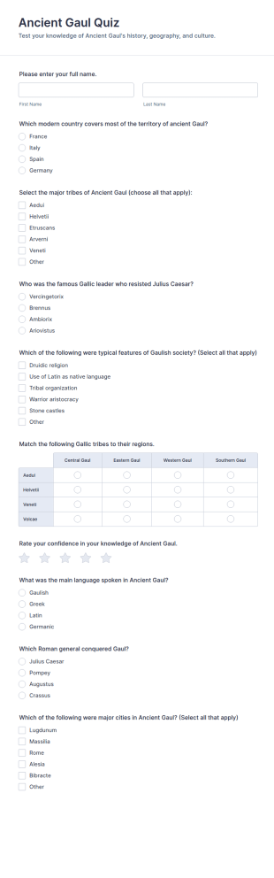 Ancient Gaul Quiz Form Template