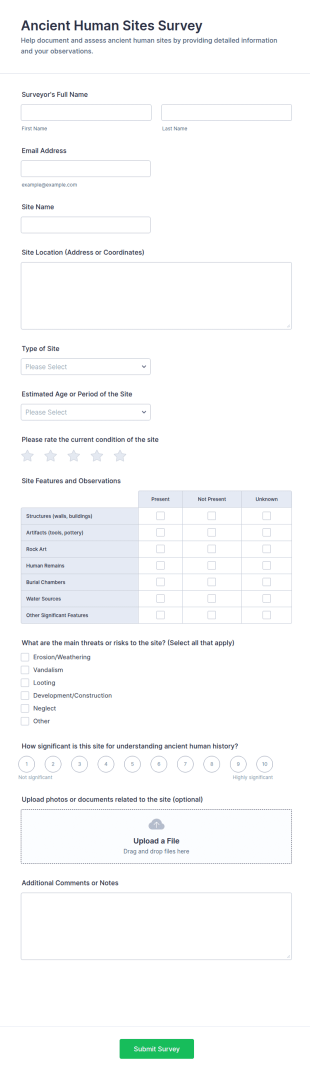 Ancient Human Sites Survey Form Template