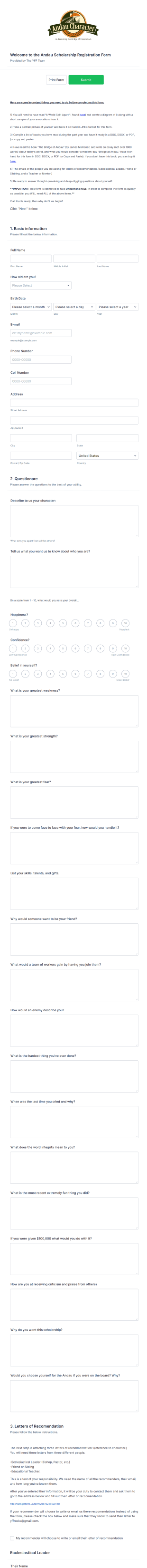 Scholarship Application Form Template