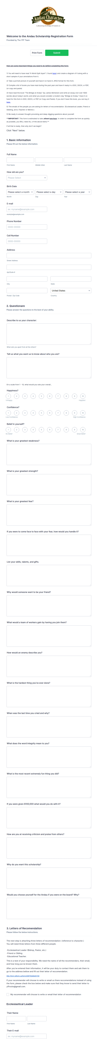 Scholarship Application Form Template