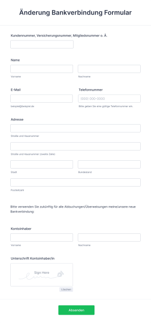 Änderung Bankverbindung Formular Form Template