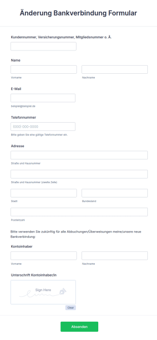 Änderung Bankverbindung Formular