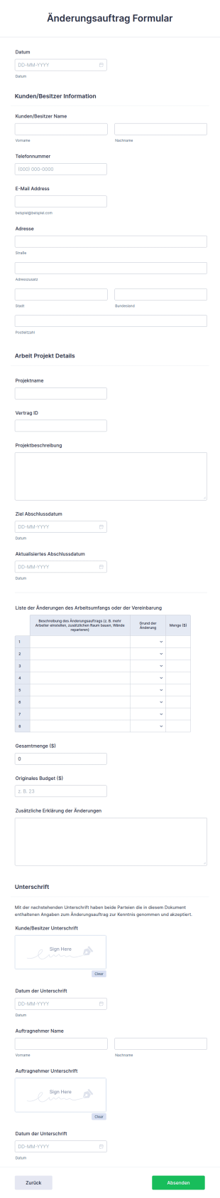 Änderungsauftrag Formular