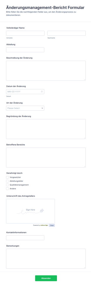 Änderungsmanagement Bericht Formular