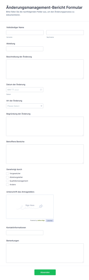 Änderungsmanagement Bericht Formular