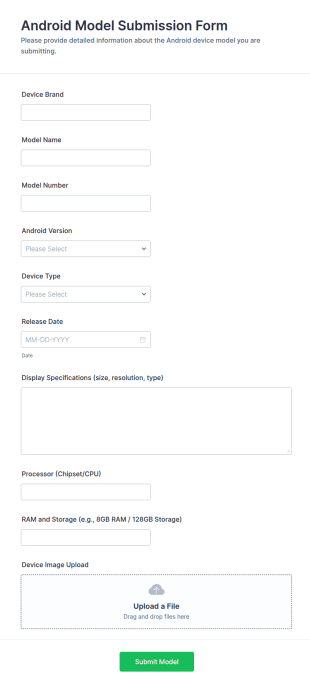 Android Model Submission Form Template